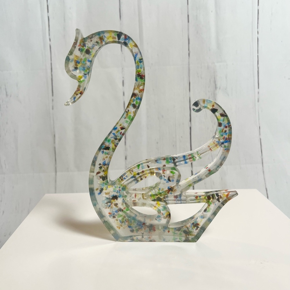 Handmade Vintage-Style Resin Swan Figurine | Colorful Inclusions & Glitter - Picture 2 of 8